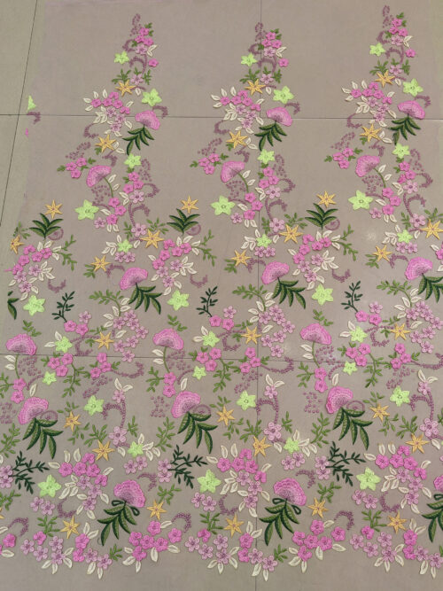 Multicolored tulle embroidered with delicate flowers