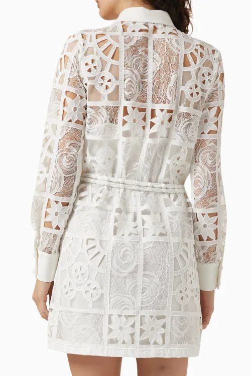 Intricate geometric-floral lace fabric