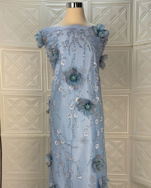 3D floral beaded tulle fabric