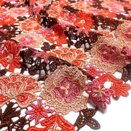 Vibrant floral crochet lace fabric