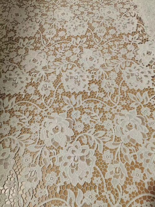 Colorful floral lace fabric with intricate patterns