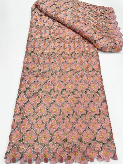 Vintage floral lace fabric with delicate petal patterns