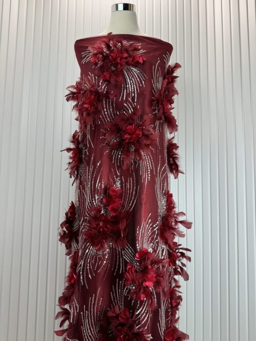 3D floral embroidered mesh fabric