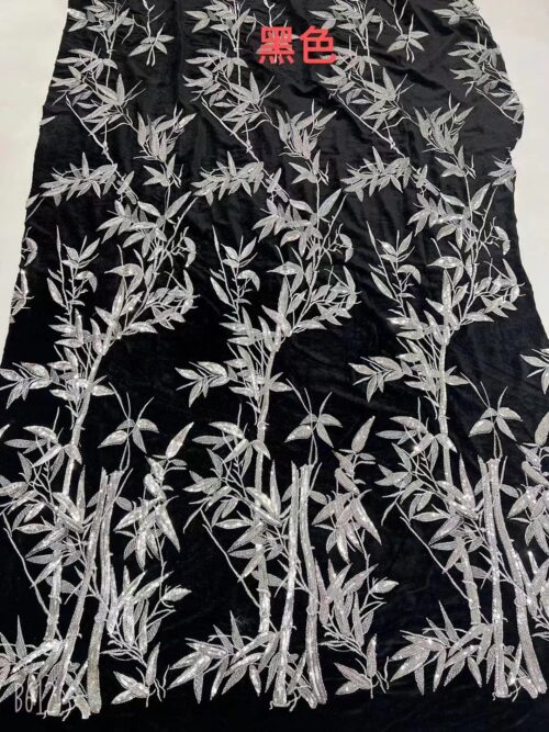 Fabric with silver bamboo embroidery