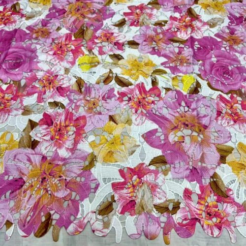 Watercolor floral printed guipure lace