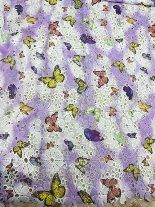 Embroidered lace with butterfly print