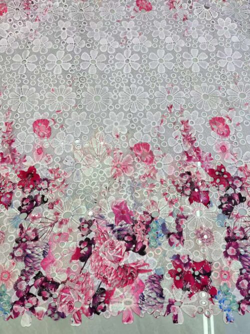 Floral printed lace fabric