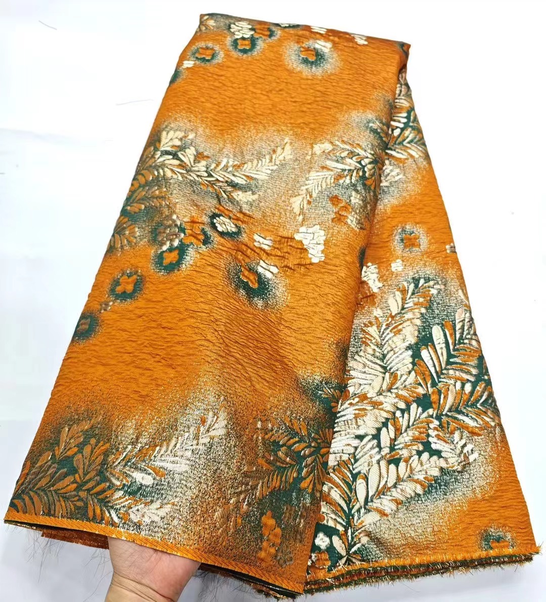 burnt orange Embroidery Brocade Fabric