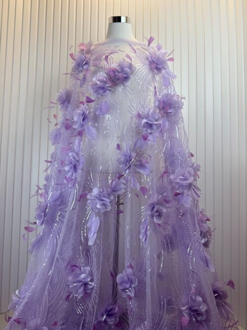 Liliac 3d floral with sequins embroidered couture dress lace fabric