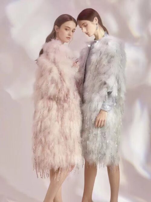 Full Feathers with sequins Couture dress fabric